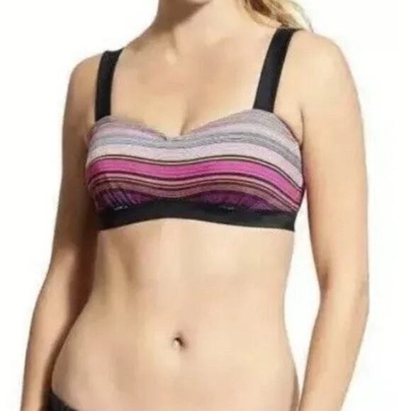 Athleta Other - Athleta Bikini Women's 34B/C Capri Stripe Pura Pink Black Wired Adjustable Strap